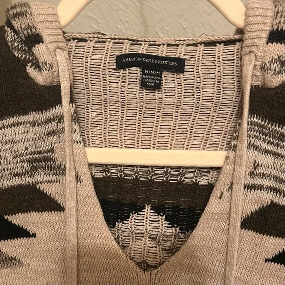 EUC - AE Aztec Baja Hoodie Sweater Boho Surf Size Med 100% Cotton - Picture 6 of 6